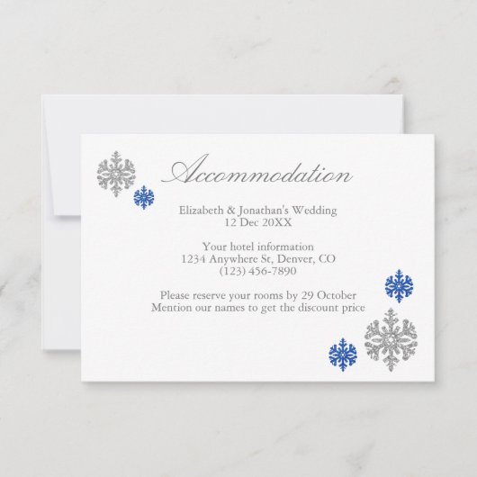 Silver Blue Snowflake Winter Accommododatie Card Kaart (Voorkant)