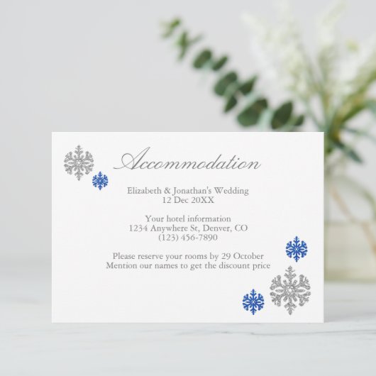 Silver Blue Snowflake Winter Accommododatie Card Kaart (Staand voorkant)
