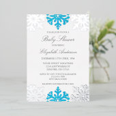 Silver Blue Snowflake Winter Baby shower Folie Uitnodiging (Staand Voorkant)