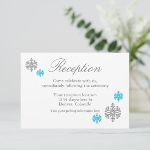 Silver Blue Snowflake Winter Reception Kaart