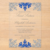 Silver Blue Snowflake Winter Sweet 16 Acryl Uitnodigingen (Voorkant)