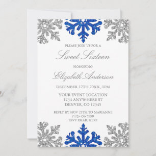 Silver Blue Snowflake Winter Sweet 16 Kaart