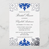 Silver Blue Snowflake Winter Vrijgezellenfeest Folie Uitnodiging (Voorkant)