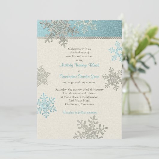 Silver Blue Snowflake Winter Weddenschap Kaart (Staand voorkant)