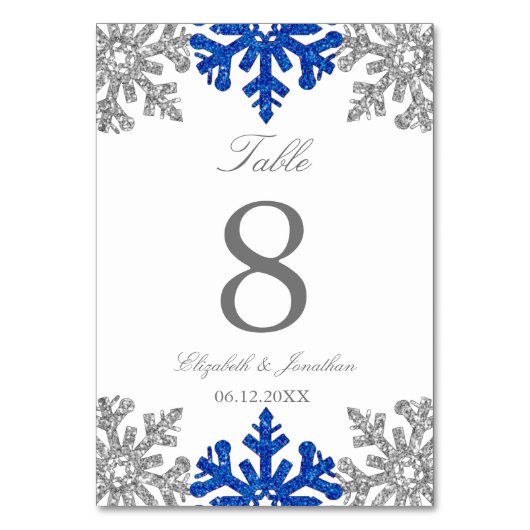 Silver Blue Snowflake Winter Wedding Kaart (Voorkant)