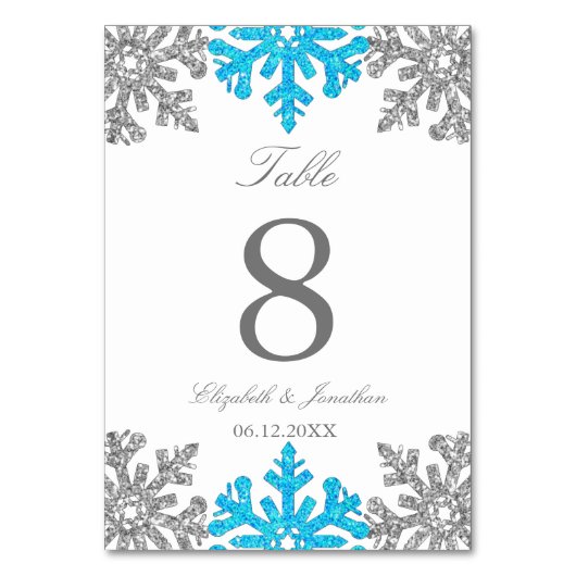 Silver Blue Snowflake Winter Wedding Kaart (Voorkant)