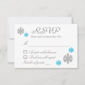 Silver Blue Snowflake Winter Wedding RSVP-kaart Kaart (Voorkant)