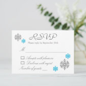 Silver Blue Snowflake Winter Wedding RSVP-kaart Kaart (Staand voorkant)