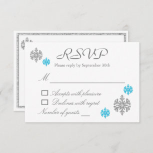 Silver Blue Snowflake Winter Wedding RSVP-kaart Kaart