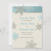 Silver Blue Snowflake Winter Wedding Save the Date (Voorkant)