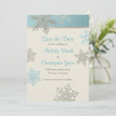 Silver Blue Snowflake Winter Wedding Save the Date (Staand voorkant)