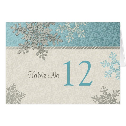 Silver Blue Snowflake Winter Wedding Table Kaart (Voorkant Horizontaal)