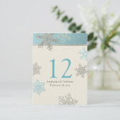 Silver Blue Snowflake Winter Wedding Table Kaart (Staand voorkant)