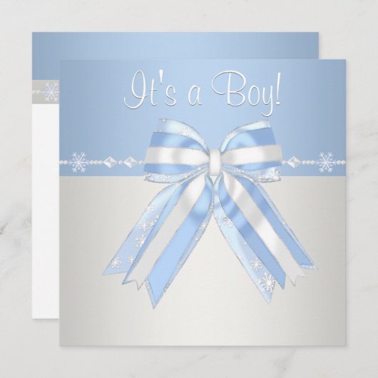 Silver Blue Snowflakes Baby Boy Douche Uitnodiging (Voorkant / Achterkant)
