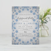 Silver Blue Snowflakes Winter Engagement Party Kaart (Staand voorkant)