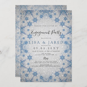 Silver Blue Snowflakes Winter Engagement Party Kaart