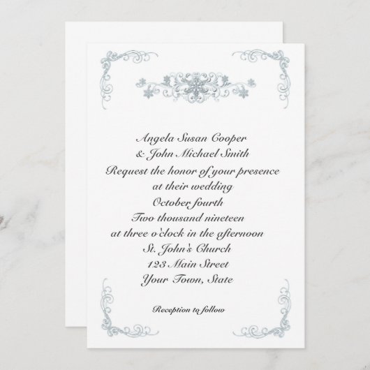 Silver Blue Snowflakes Winter Weddenschap Kaart (Voorkant / Achterkant)