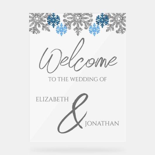 Silver Blue Snowflakes Winter Wedding Acryl Bord (Voorkant)