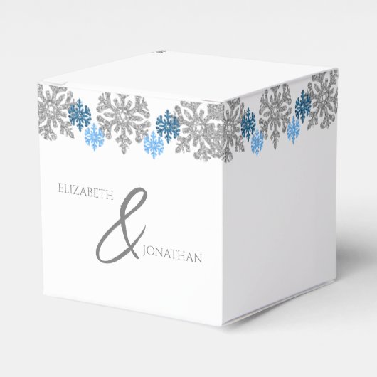 Silver Blue Snowflakes Winter Wedding Bedankdoosjes (Voorkant Zijde)