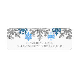 Silver Blue Snowflakes Winter Wedding Etiket