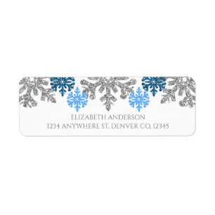 Silver Blue Snowflakes Winter Wedding Etiket