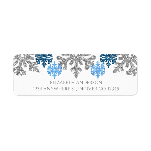 Silver Blue Snowflakes Winter Wedding Etiket (Voorkant)