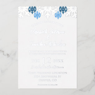 Silver Blue Snowflakes Winter Wedding Folie Uitnodiging