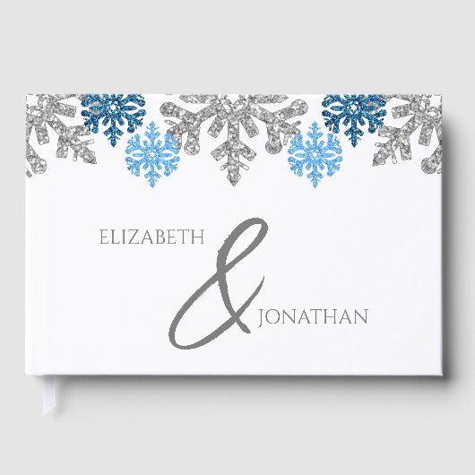 Silver Blue Snowflakes Winter Wedding Gastenboek (Voorkant)