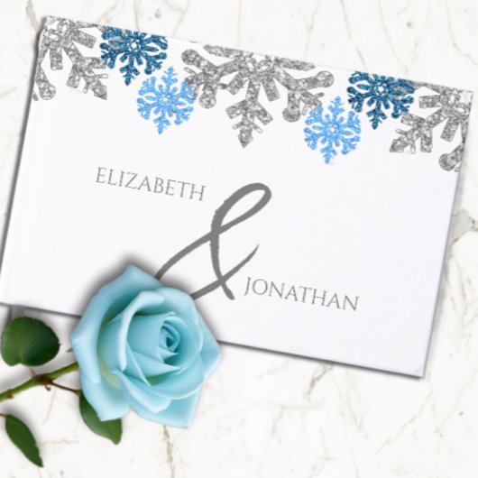 Silver Blue Snowflakes Winter Wedding Gastenboek