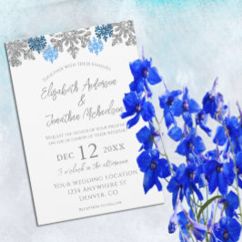 Silver Blue Snowflakes Winter Wedding Kaart