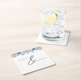 Silver Blue Snowflakes Winter Wedding Kartonnen Onderzetters