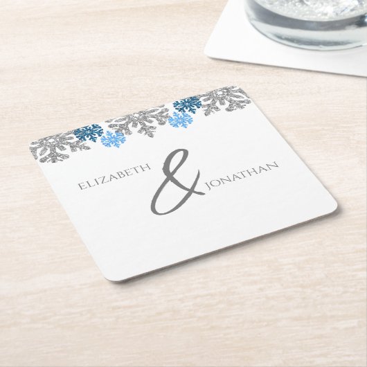 Silver Blue Snowflakes Winter Wedding Kartonnen Onderzetters (Schuin)