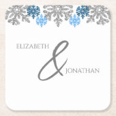 Silver Blue Snowflakes Winter Wedding Kartonnen Onderzetters (Voorkant)
