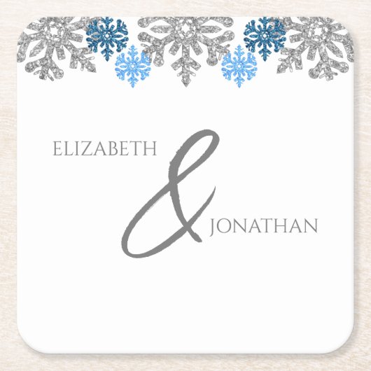 Silver Blue Snowflakes Winter Wedding Kartonnen Onderzetters (Voorkant)