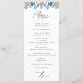 Silver Blue Snowflakes Winter Wedding Menu