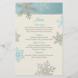 Silver Blue Snowflakes Winter Wedding Menu Kaart