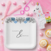 Silver Blue Snowflakes Winter Wedding Papieren Bordje (Feest)