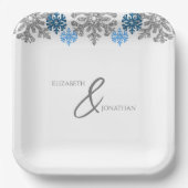 Silver Blue Snowflakes Winter Wedding Papieren Bordje (Voorkant)