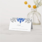 Silver Blue Snowflakes Winter Wedding Plaatskaartje (Voorkant)