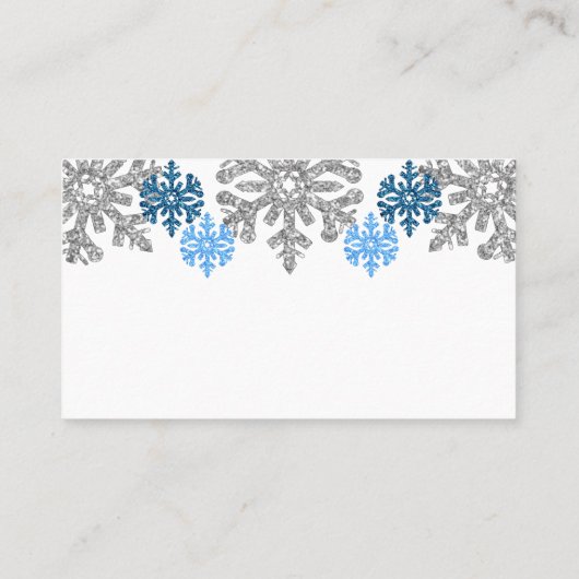 Silver Blue Snowflakes Winter Wedding Plaatskaartje (Achterkant)