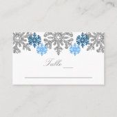 Silver Blue Snowflakes Winter Wedding Plaatskaartje (Voorkant)