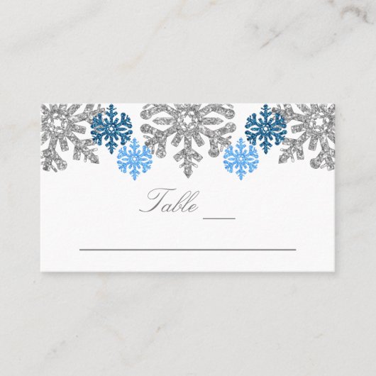 Silver Blue Snowflakes Winter Wedding Plaatskaartje (Voorkant)