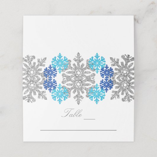 Silver Blue Snowflakes Winter Wedding Plaatskaartje (Buitenkant ongevouwen)