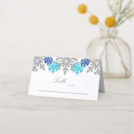 Silver Blue Snowflakes Winter Wedding Plaatskaartje