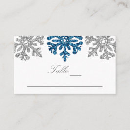 Silver Blue Snowflakes Winter Wedding Plaatskaartje