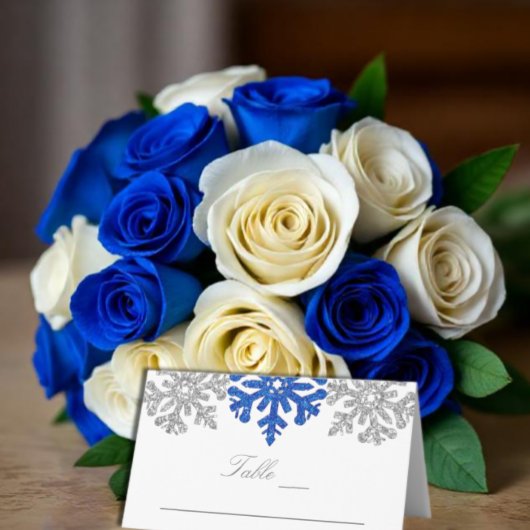 Silver Blue Snowflakes Winter Wedding Plaatskaartje