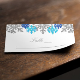 Silver Blue Snowflakes Winter Wedding Plaatskaartje