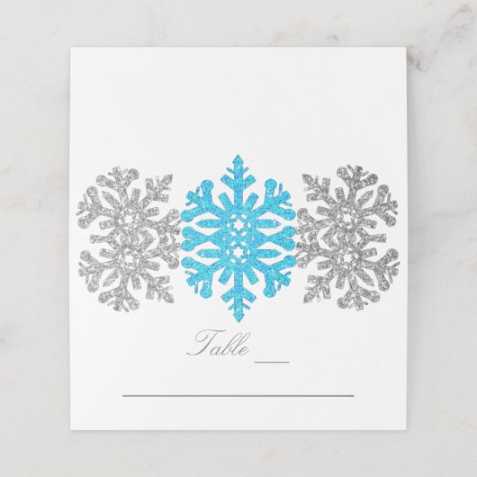 Silver Blue Snowflakes Winter Wedding Plaatskaartje (Buitenkant ongevouwen)