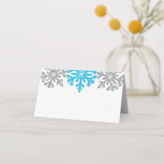 Silver Blue Snowflakes Winter Wedding Plaatskaartje (Achterkant)