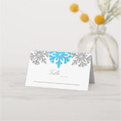 Silver Blue Snowflakes Winter Wedding Plaatskaartje (Voorkant)